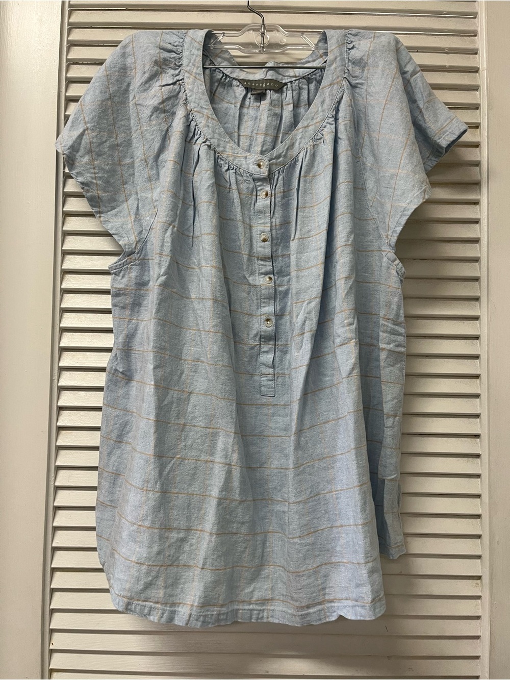 SHARAGANO Light Blue Striped Button-Front Women's Blouse XL